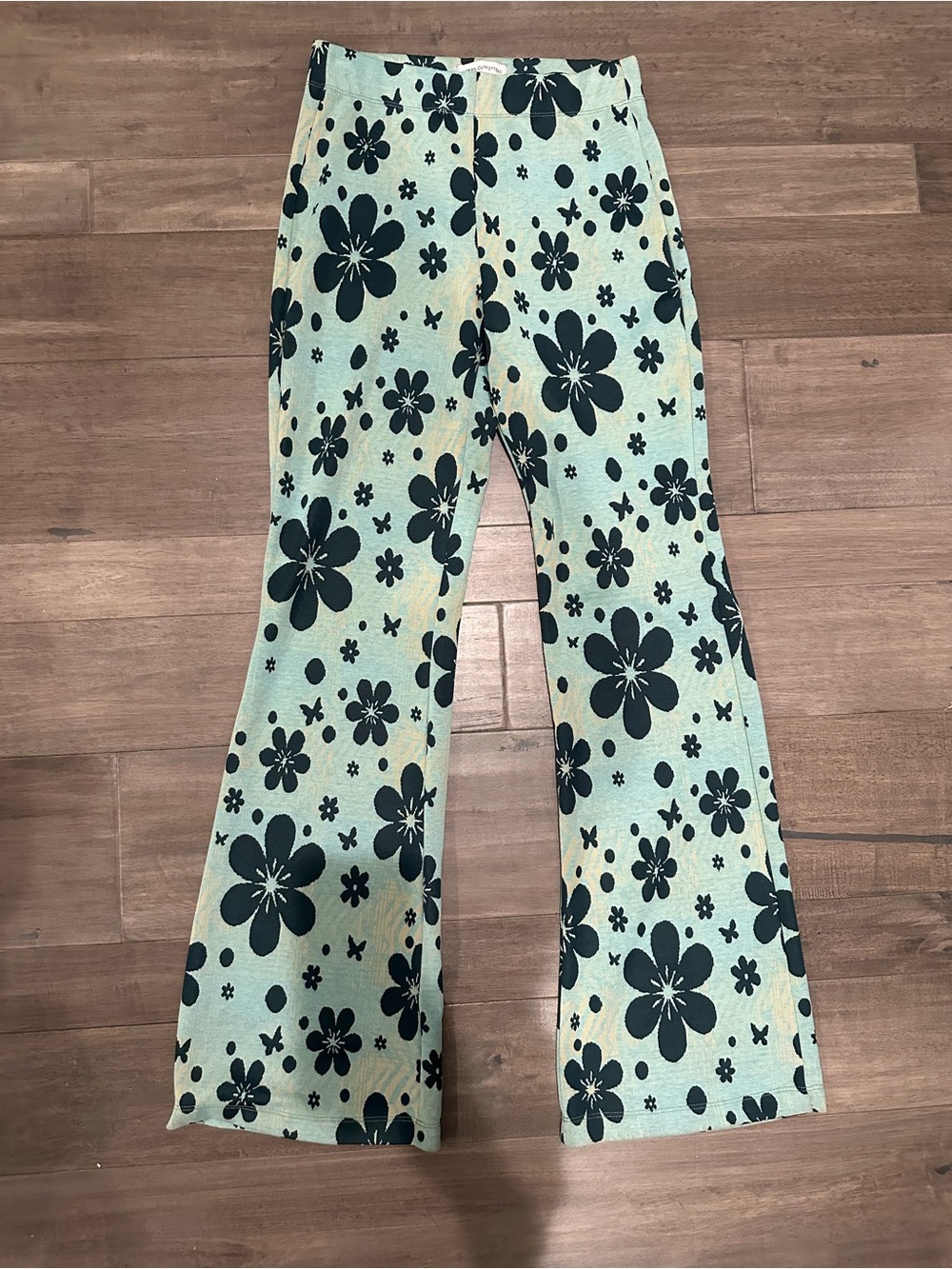 Urban Outfitters Mint Green Floral Flare Pants